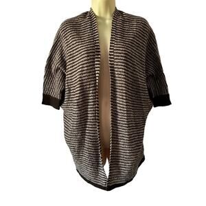 Pink Rose Brown and Cream Striped Open Front Cardigan Sweater Woman's Size Small